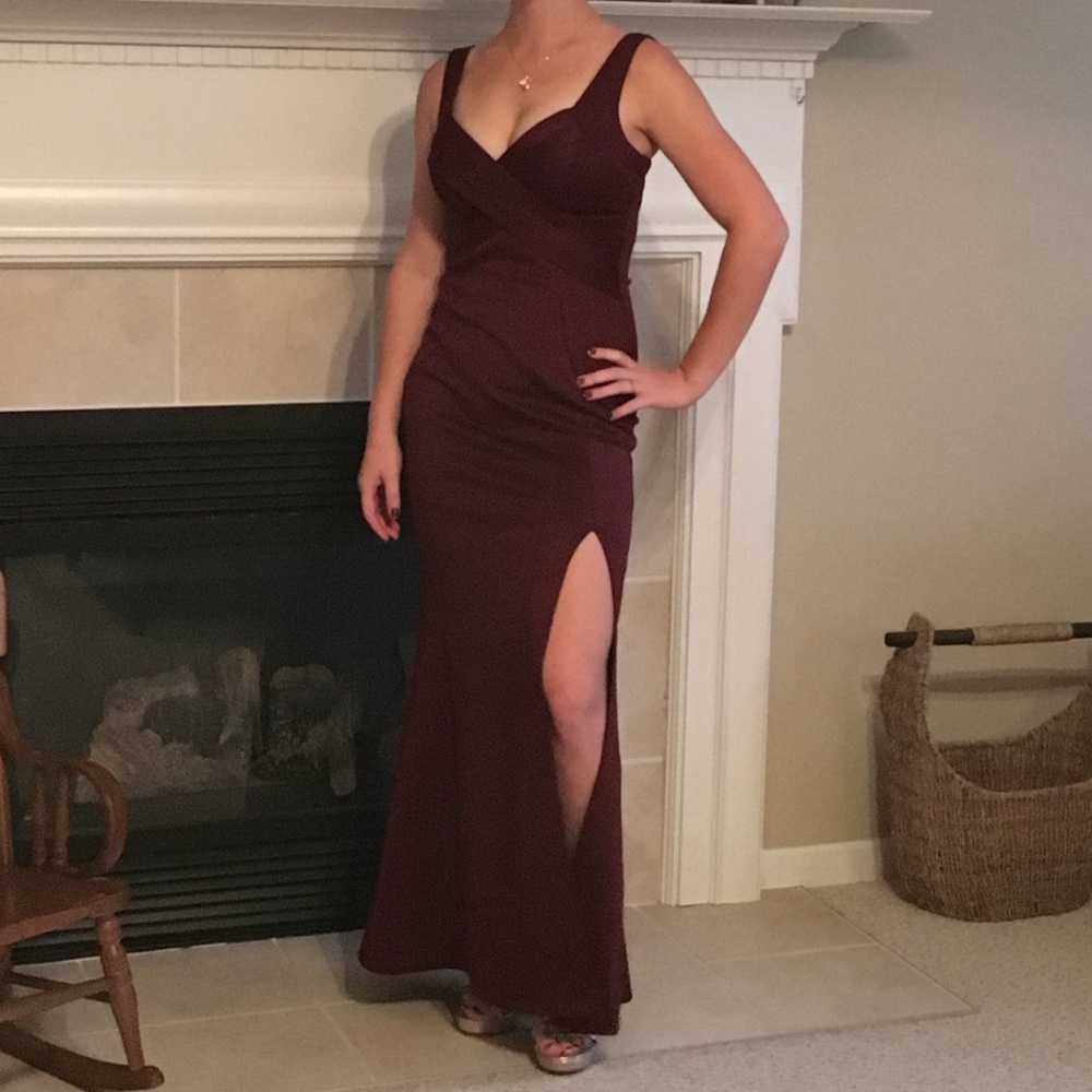 Emerald Sundae Wine Prom Dress with Thigh Slit